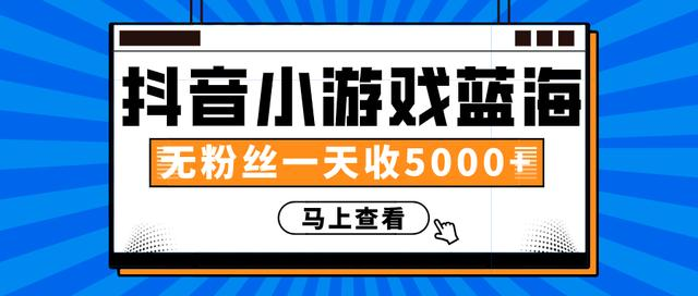 赚钱计划：抖音小游戏蓝海项目，无粉丝一天收入5000+-第一精品资源库