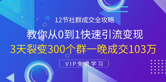 12节社群成交全攻略：从0到1快速引流变现，3天裂变300个群一晚成交103万-第一精品资源库
