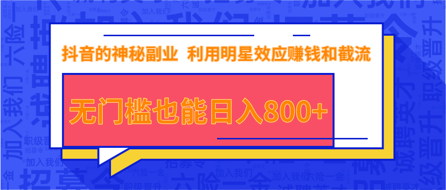 抖音上神秘副业项目，利用明星效应赚钱和截流，无门槛也能日入800+-第一精品资源库