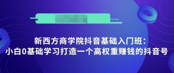 抖音基础入门班：小白0基础学习打造一个高权重赚钱的抖音号-第一精品资源库