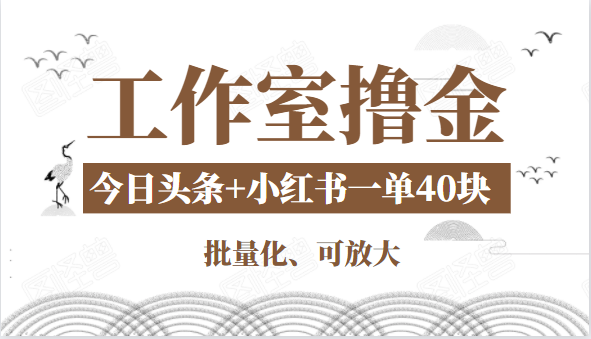 工作室撸金二件套：撸今日头条原创收益+小红书一单利润40块项目-第一精品资源库