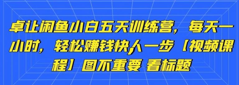 卓让闲鱼小白五天训练营，每天一小时，轻松赚钱快人一步-第一精品资源库