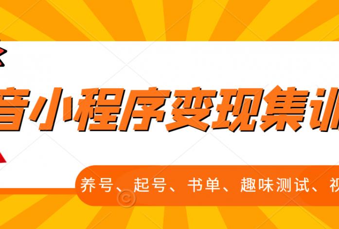 抖音小程序变现集训课，养号、起号、书单、趣味测试、视频剪辑，全套流程-第一精品资源库