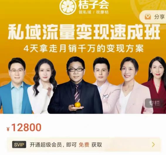桔子会·私域流量变现速成班，4天拿走月销千万的变现方案 价值12800元-第一精品资源库