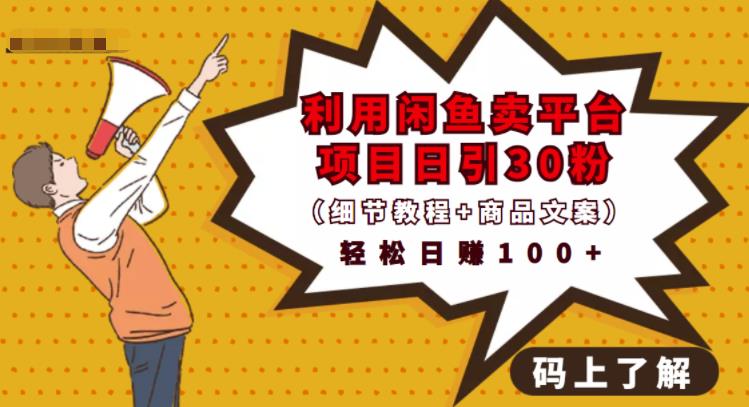 利用闲鱼卖平台项目课程资源日引流30+精准粉丝，轻松日赚100+，积累人脉可实现二次变-第一精品资源库