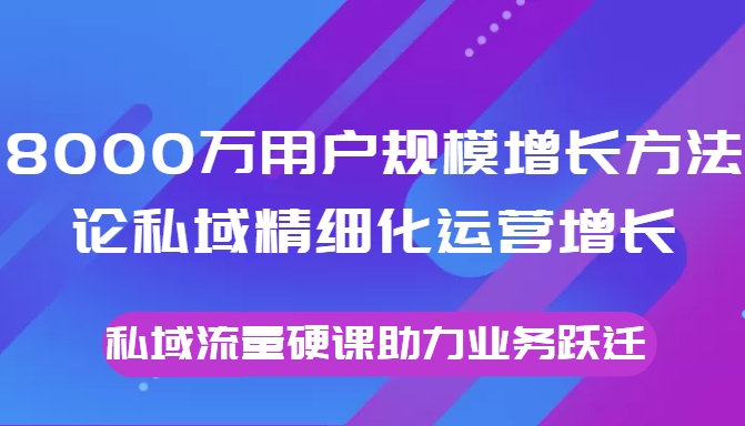 8000万用户规模增长方法论私域精细化运营增长，私域流量硬课助力业务跃迁-第一精品资源库