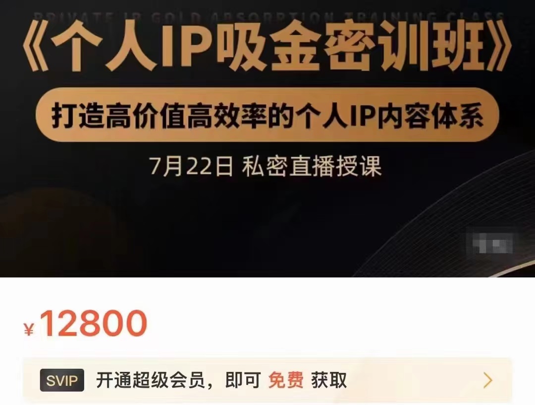 个人IP吸金密训班，打造高价值高效率的个人IP内容体系（价值12800元）-第一精品资源库
