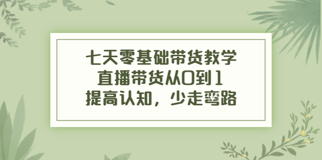 七天零基础带货教学，直播带货从0到1，提高认知，少走弯路-第一精品资源库