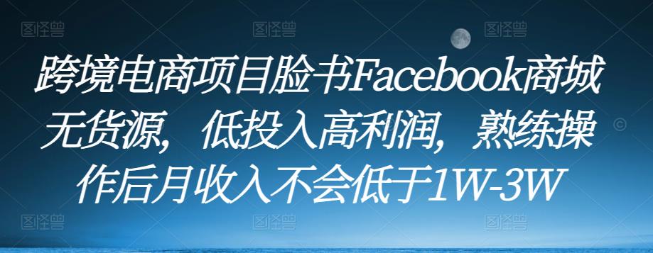 跨境电商项目脸书Facebook商城无货源，低投入高利润，熟练操作后月收入不会低于1W-3W-第一精品资源库