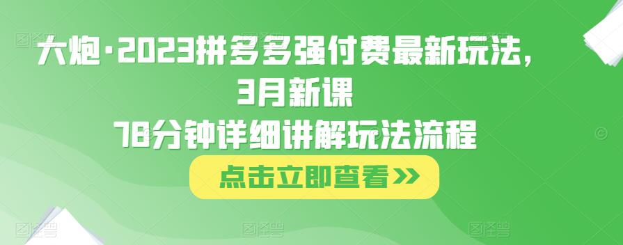 大炮·2023拼多多强付费最新玩法，3月新课​78分钟详细讲解玩法流程-第一精品资源库