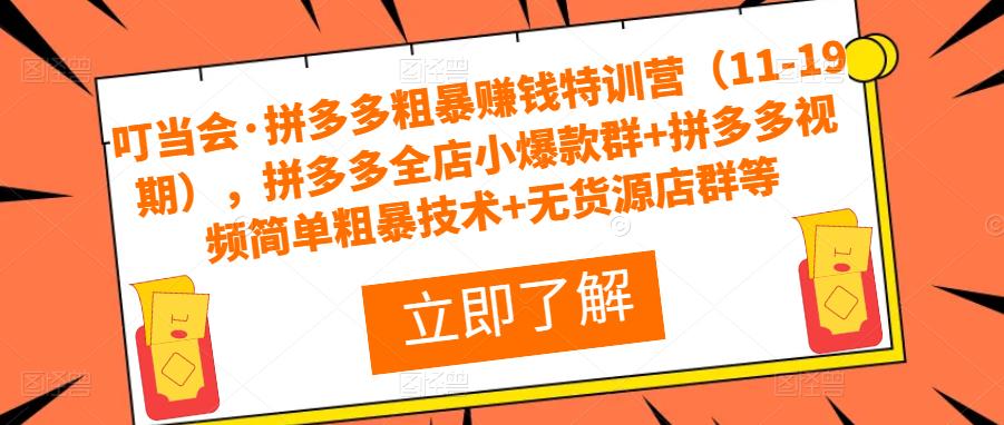 叮当会·拼多多粗暴赚钱特训营（11-19期），拼多多全店小爆款群+拼多多视频简单粗暴技术+无货源店群等-第一精品资源库
