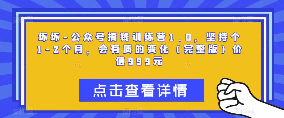 坏坏-公众号搞钱训练营1.0，坚持个1-2个月，会有质的变化（完整版）价值999元-第一精品资源库
