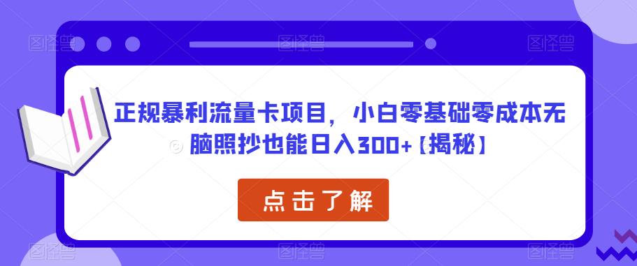 正规暴利流量卡项目，小白零基础零成本无脑照抄也能日入300+【揭秘】-第一精品资源库