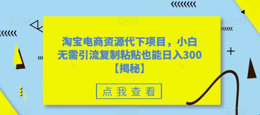 淘宝电商资源代下项目，小白无需引流复制粘贴也能日入300＋【揭秘】-第一精品资源库
