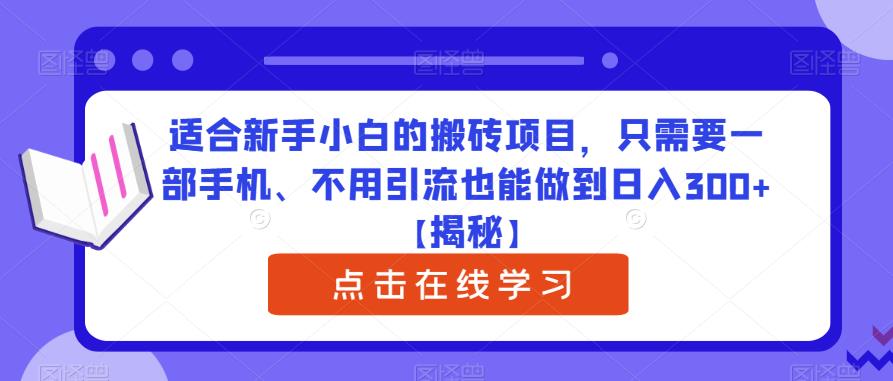 适合新手小白的搬砖项目，只需要一部手机、不用引流也能做到日入300+【揭秘】-第一精品资源库