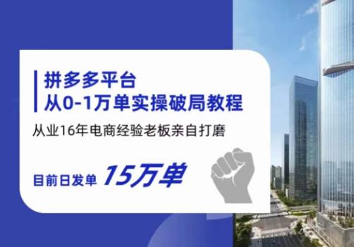 拼多多从0-1万单实操破局教程，从业16年电商经验打磨，目前日发单15万单-第一精品资源库