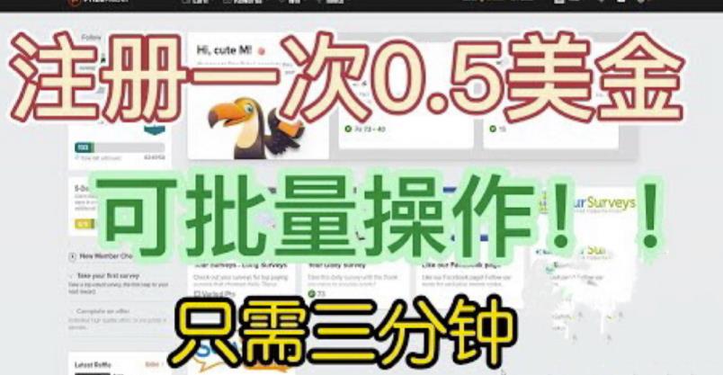 国外项目注册一次0.5美金，只需三分钟无脑操作，可批量同时放大操作，小白工作室福利【揭秘】-第一精品资源库