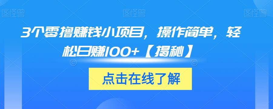 3个零撸赚钱小项目，操作简单，轻松日赚100+【揭秘】-第一精品资源库
