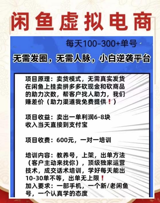 外边收费600多的闲鱼新玩法虚似电商之拼多多助力项目，单号100-300元-第一精品资源库