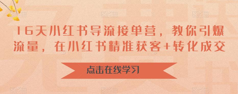 16天小红书导流接单营，教你引爆流量，在小红书精准获客+转化成交-第一精品资源库