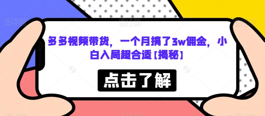 多多视频带货，一个月搞了3w佣金，小白入局超合适【揭秘】-第一精品资源库