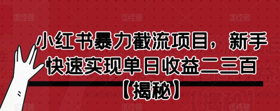 小红书暴力截流项目，新手快速实现单日收益二三百【仅揭秘】-第一精品资源库