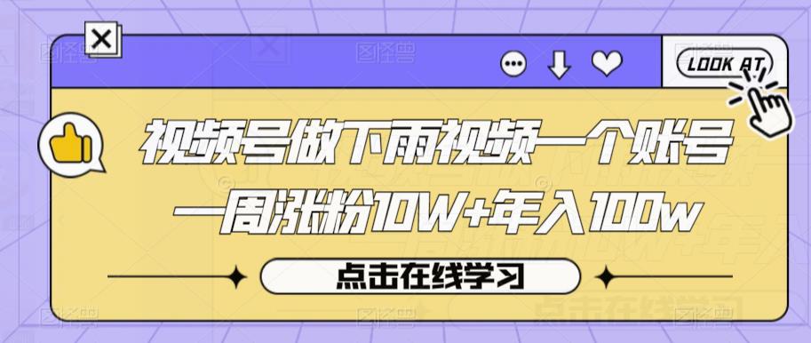 视频号做下雨视频一个账号一周涨粉10W+年入100w【揭秘】-第一精品资源库