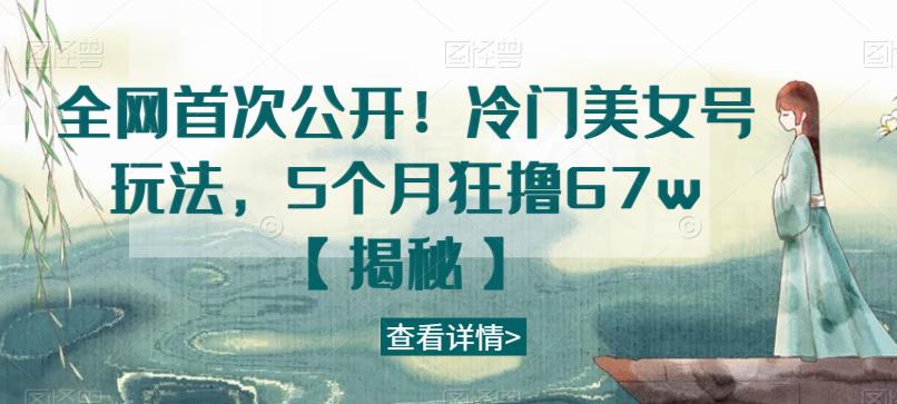全网首次公开！冷门美女号玩法，5个月狂撸67w【揭秘】-第一精品资源库