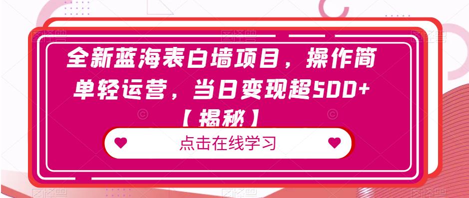 全新蓝海表白墙项目，操作简单轻运营，当日变现超500+【揭秘】-第一精品资源库