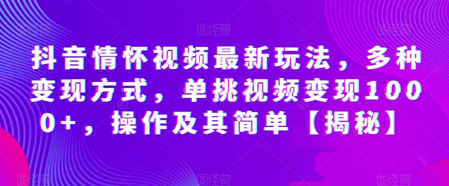 抖音情怀视频最新玩法，多种变现方式，单挑视频变现1000+，操作及其简单【揭秘】-第一精品资源库