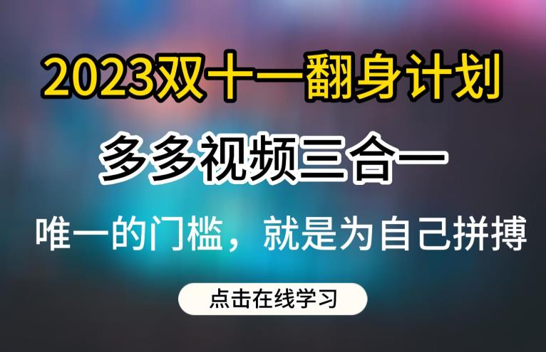 2023双十一翻身计划，多多视频带货三合一玩法教程【揭秘】-第一精品资源库