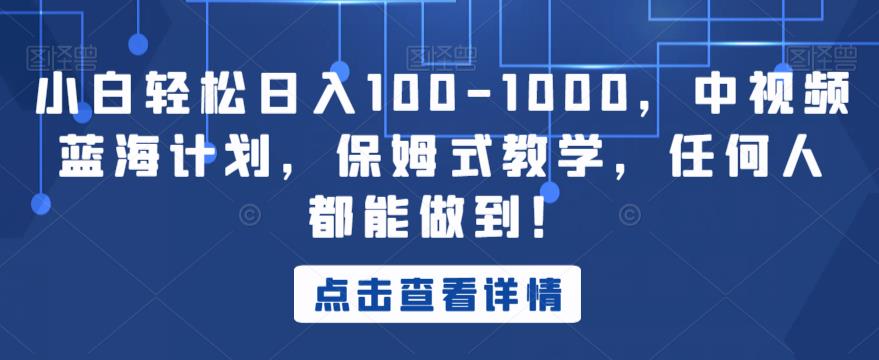 小白轻松日入100-1000，中视频蓝海计划，保姆式教学，任何人都能做到！【揭秘】-第一精品资源库