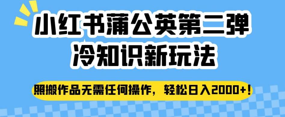 小红书蒲公英第二弹冷知识新玩法，照搬作品无需任何操作，轻松日入2000+【揭秘】-第一精品资源库