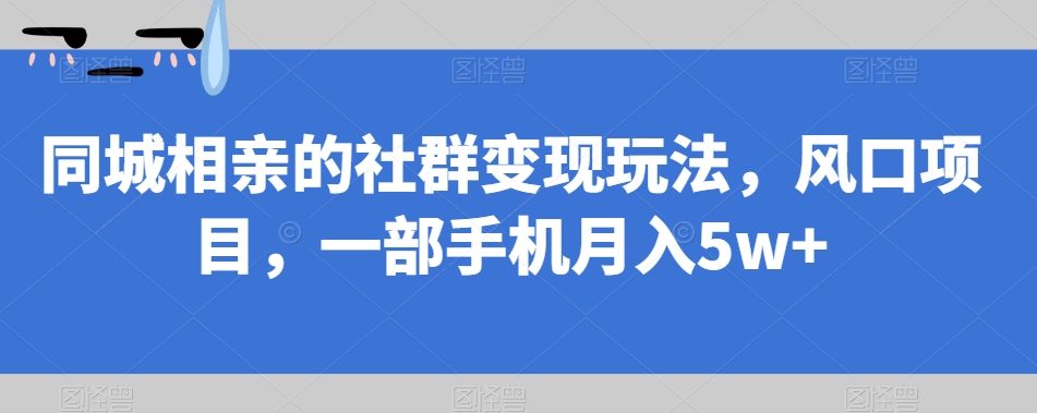 同城相亲的社群变现玩法，风口项目，一部手机月入5w+【揭秘】-第一精品资源库
