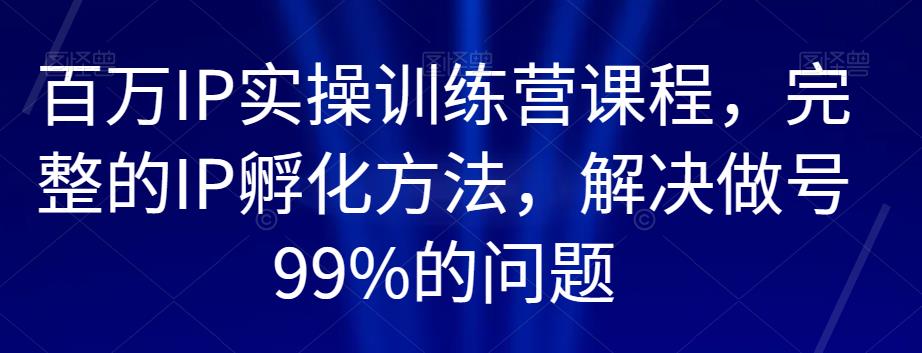 百万IP实操训练营课程，完整的IP孵化方法，解决做号99%的问题-第一精品资源库