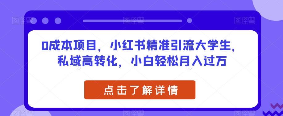 0成本项目，小红书精准引流大学生，私域高转化，小白轻松月入过万【揭秘】-第一精品资源库