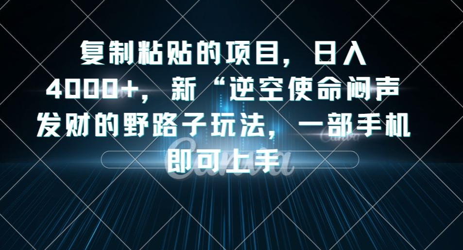 复制粘贴的项目，日入4000+，新“逆空使命“闷声发财的野路子玩法，一部手机即可上手-第一精品资源库