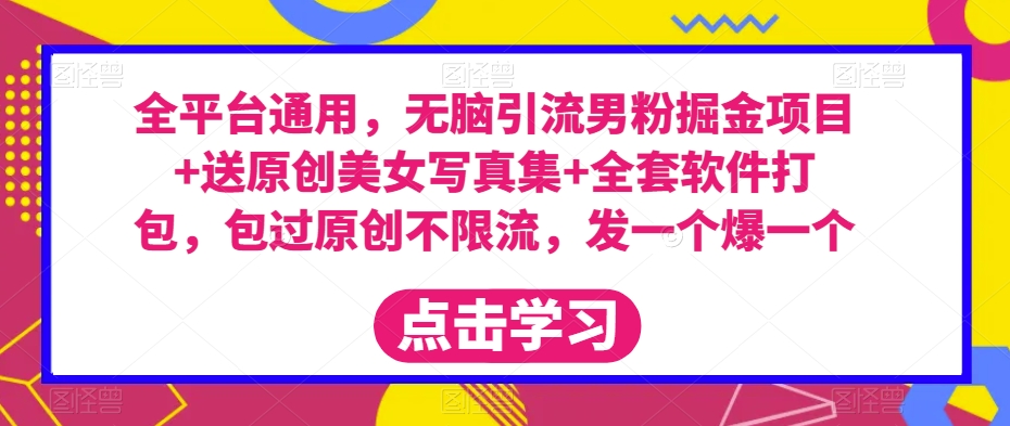 全平台通用，无脑引流男粉掘金项目+送原创美女写真集+全套软件打包，包过原创不限流，发一个爆一个【揭秘】-第一精品资源库