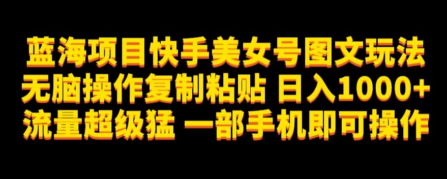蓝海项目快手美女号图文玩法，无脑操作复制粘贴，日入1000+流量超级猛一部手机即可操作【揭秘】-第一精品资源库