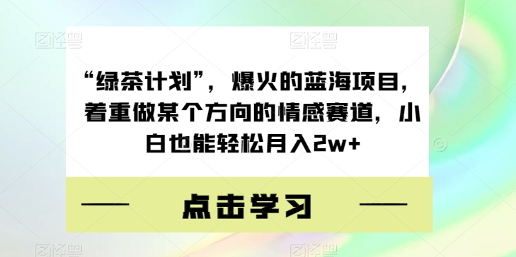 “绿茶计划”，爆火的蓝海项目，着重做某个方向的情感赛道，小白也能轻松月入2w+【揭秘】-第一精品资源库