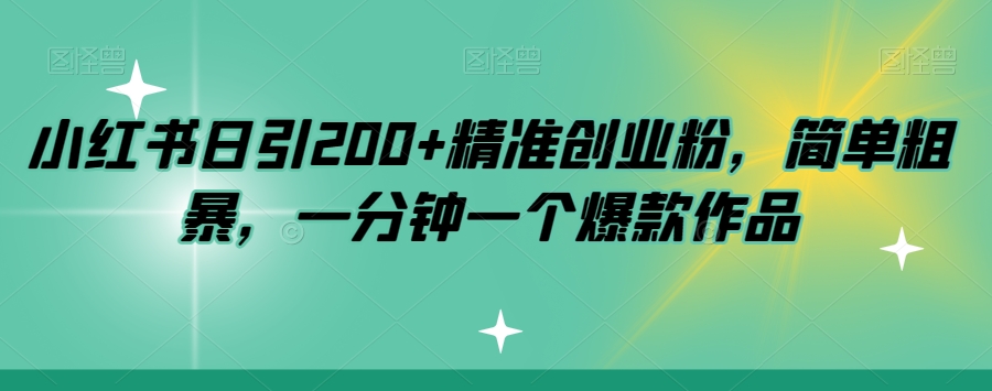 小红书日引200+精准创业粉，简单粗暴，一分钟一个爆款作品【揭秘】-第一精品资源库