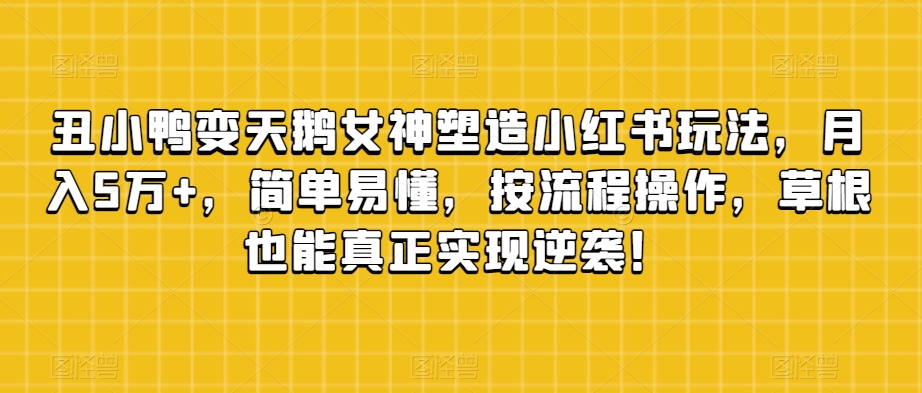 丑小鸭变天鹅女神塑造小红书玩法，月入5万+，简单易懂，按流程操作，草根也能真正实现逆袭！-第一精品资源库