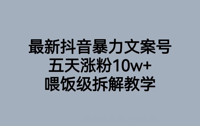 最新抖音暴力文案号，五天涨粉10w+，喂饭级拆解教学-第一精品资源库