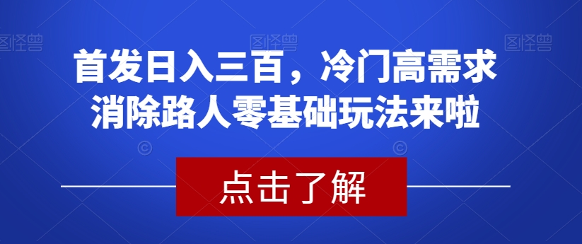 首发日入三百，冷门高需求消除路人零基础玩法来啦【揭秘】-第一精品资源库