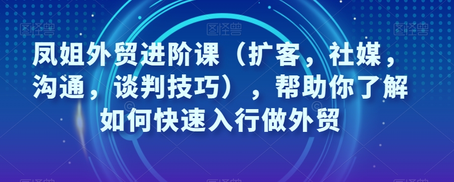 凤姐外贸进阶课（扩客，社媒，沟通，谈判技巧），帮助你了解如何快速入行做外贸-第一精品资源库