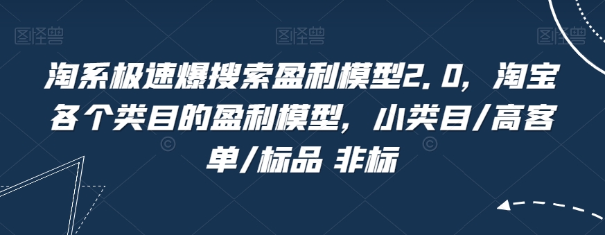 淘系极速爆搜索盈利模型2.0，淘宝各个类目的盈利模型，小类目/高客单/标品 非标-第一精品资源库