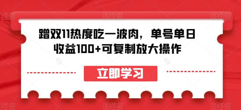 蹭双11热度吃一波肉，单号单日收益100+可复制放大操作【揭秘】-第一精品资源库