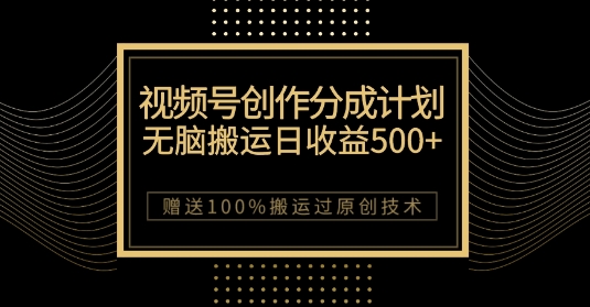 最新视频号创作分成计划，无脑搬运一天收益500+，100%搬运过原创技巧【揭秘】-第一精品资源库