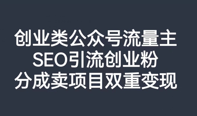 创业类公众号流量主，SEO引流创业粉，分成卖项目双重变现【揭秘】-第一精品资源库
