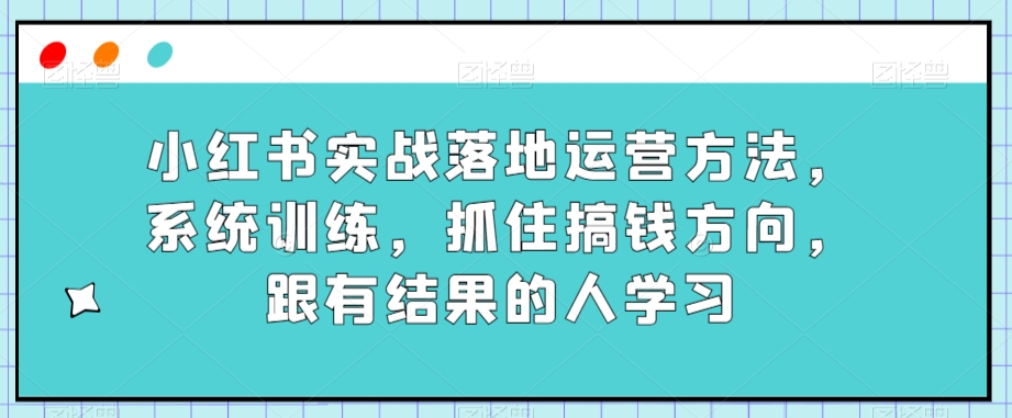 小红书实战落地运营方法，系统训练，抓住搞钱方向，跟有结果的人学习-第一精品资源库